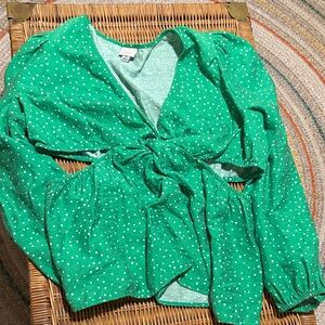 A New Day Green Polka Dot Blouse Cutouts At Waist size XL